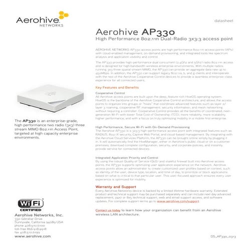 Aerohive AP330 802.11n Wireless Access Point