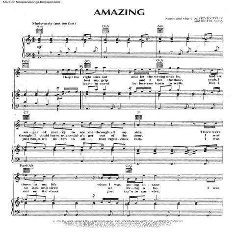 Partitura para Piano de Aerosmith Amazing