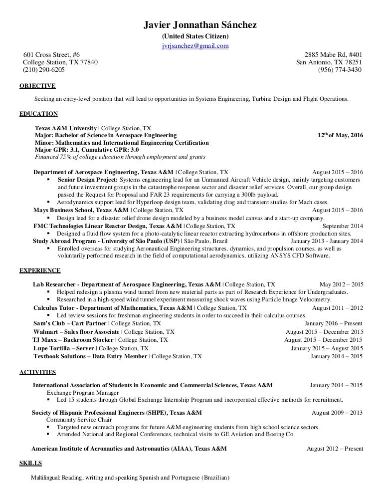 aerospace engineering resume aerospace engineer resume