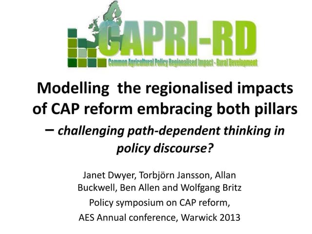 CAPRI RD - Modelling Regionalised Impacts of CAP Reform