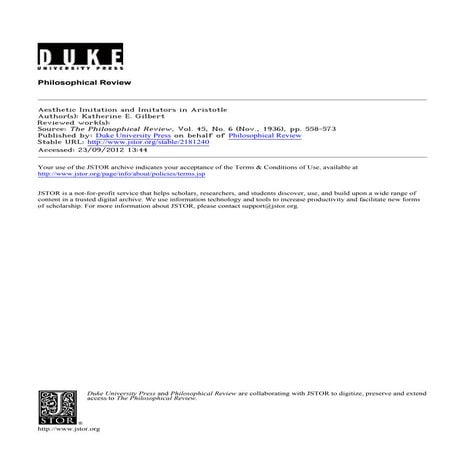 Aesthetic imitation and imitators in aristotle, by katherine e. gilbert