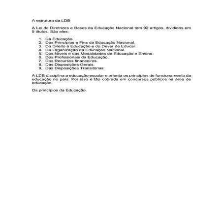 A estrutura da LDB PARA CONCURSOS PUBLICOS