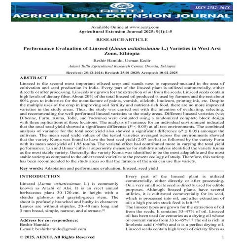 Performance Evaluation of Linseed (Linum usitatissimum L.) Varieties in West ...