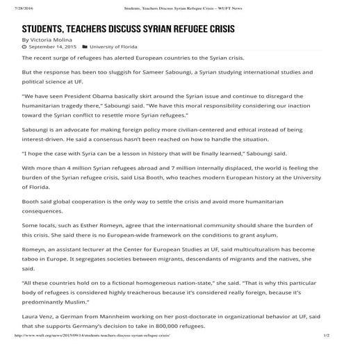 Students, Teachers Discuss Syrian Refugee Crisis – WUFT News