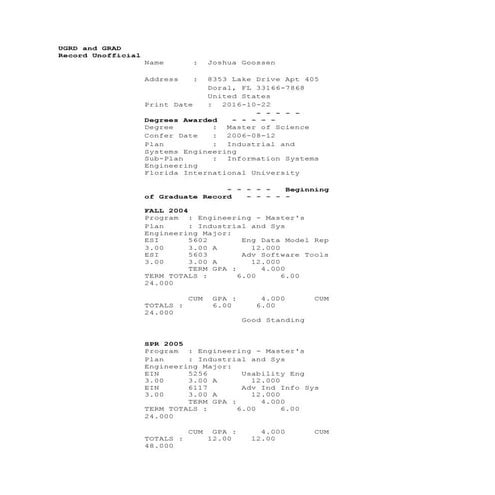UGRD and GRAD Record Unofficial