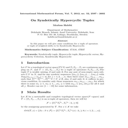 PaperNo16-Habibi-IMF-On Syndetically Hypercyclic Tuples