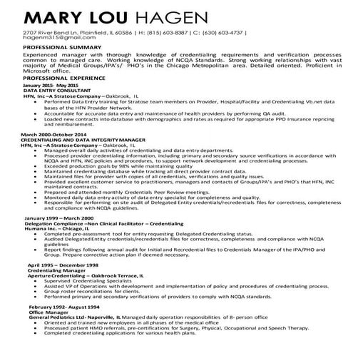 MARY LOU HAGEN RESUME 2015