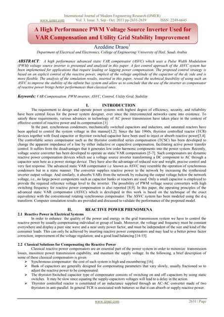 A High Performance PWM Voltage Source Inverter Used for VAR Compensation and ...