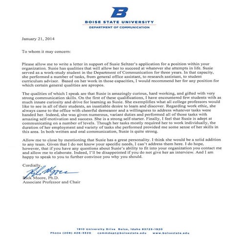 Letter of Recommendation- BSU Moore | PDF