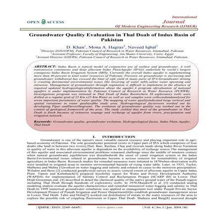 Groundwater Quality Evaluation in Thal Doab of Indus Basin of  Pakistan 