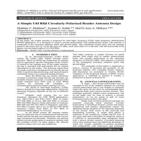 A Simple Uhf Rfid Circularly-Polarized Reader Antenna Design