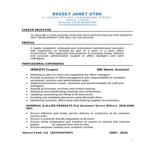 Administrative Assistant CV 2016
