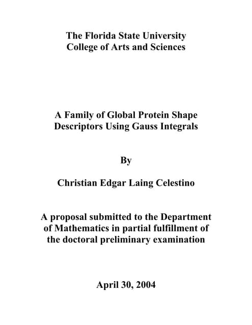 A family of global protein shape descriptors using gauss integrals, christian...