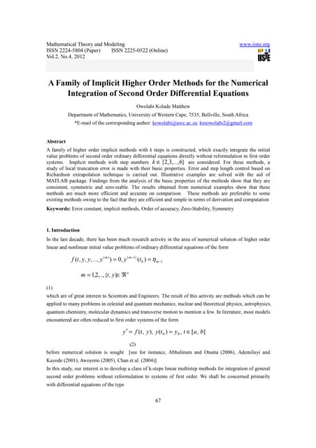 A family of implicit higher order methods for the numerical integration of se...