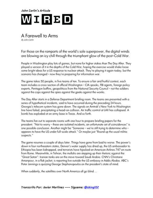 A farewell to arms john carlin