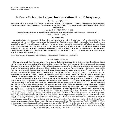 A fast efficient technique for the estimation of frequency