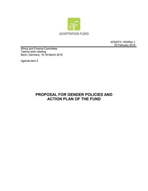 Proposals for Gender Policies and Action Plan of the Fund