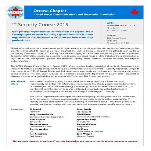 Afcea it security course 2015 flyer