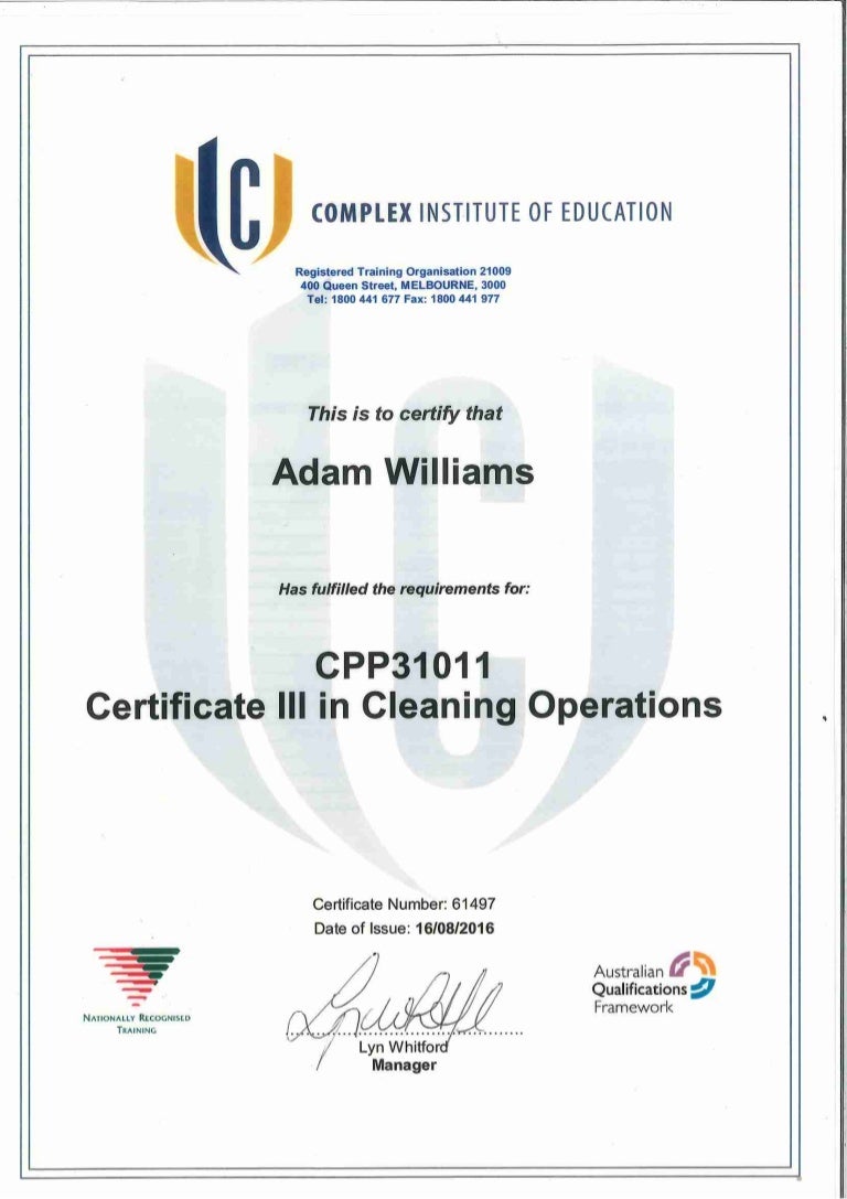 Certificate III in Cleaning Operations