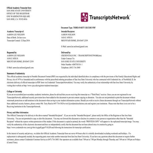 Official SJSU Transcript 2016 | PPT