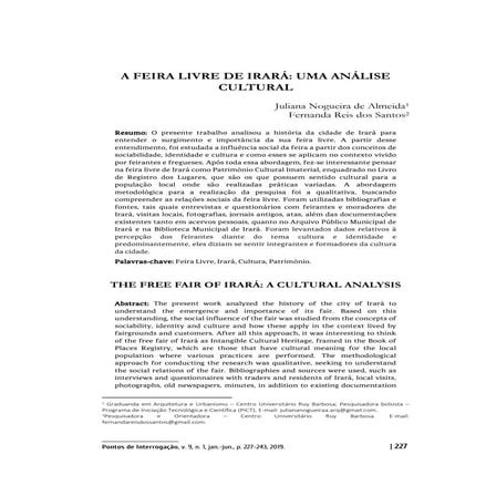 A Feira Livre de Irará:  Uma Análise Cultural