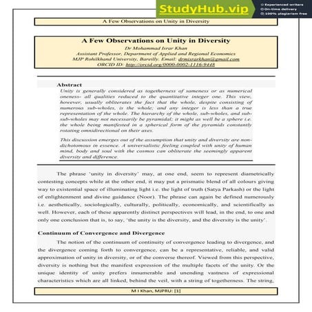 A Few Observations On Unity In Diversity