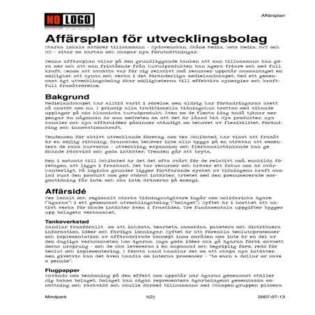 Kortfattad affärsplan för (gamla) mindpark