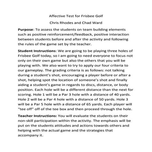 Affective Test For Frisbee Golf