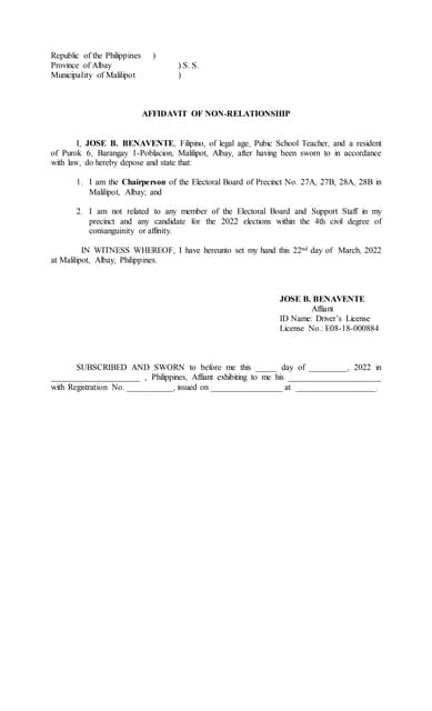 Affidavit of Non Relationship docx Affidavit of Non Relationship docx