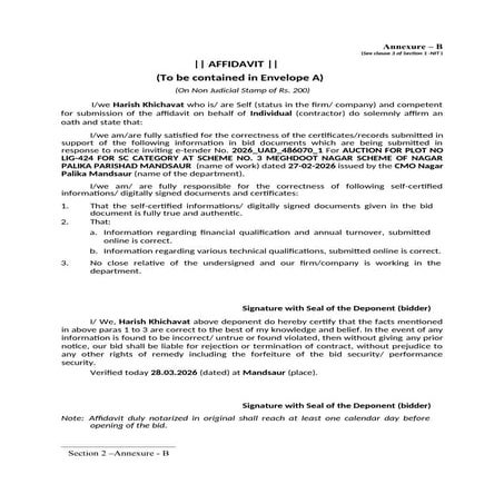 Affidavit Submission Guidelines for E-Tender Bid Documents | DOCX