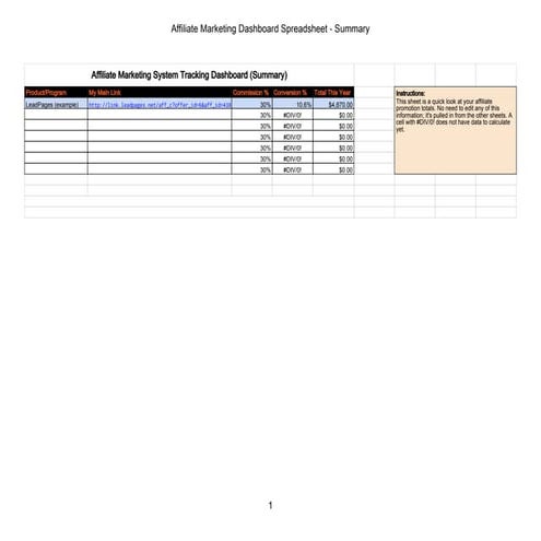Affiliate Marketing Dashboard Template