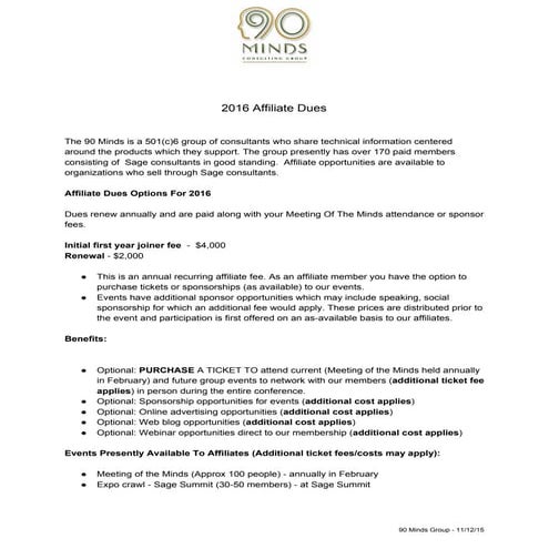 90 Minds Affiliate Membership Options