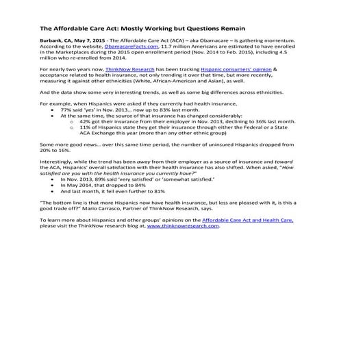 Affordable Care Act & Health Trends 2015