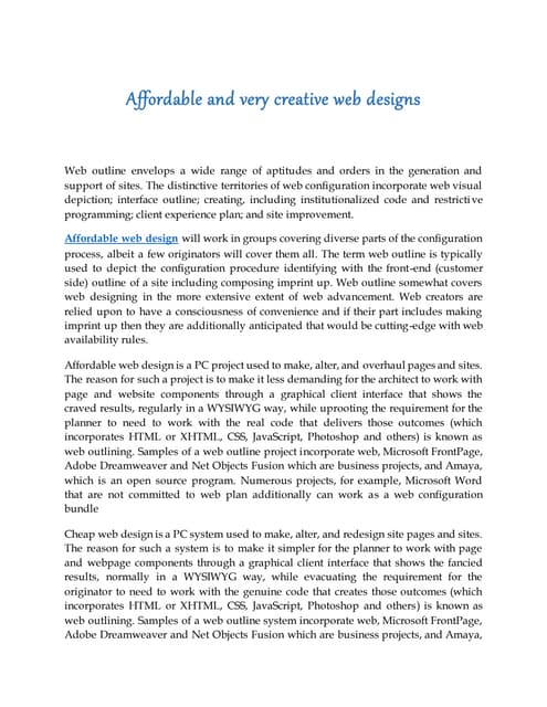 Affordable and very creative web designs