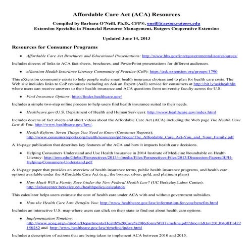 Affordable Care Act Resources 06-13-revised | PDF