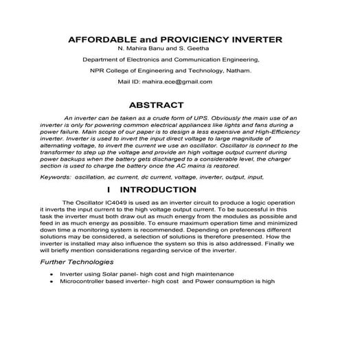 Abstract and table of content of a project | DOCX