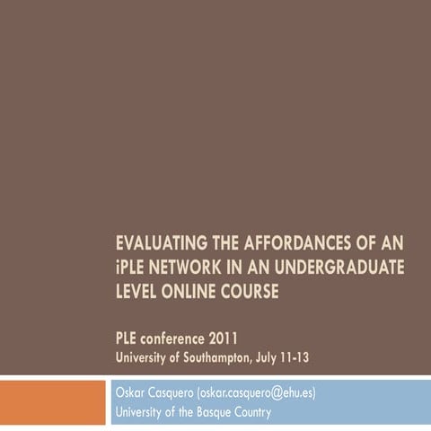 Affordances of an iPLE Network