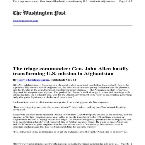 AFGHANISTAN - Hastily Transforming Mission