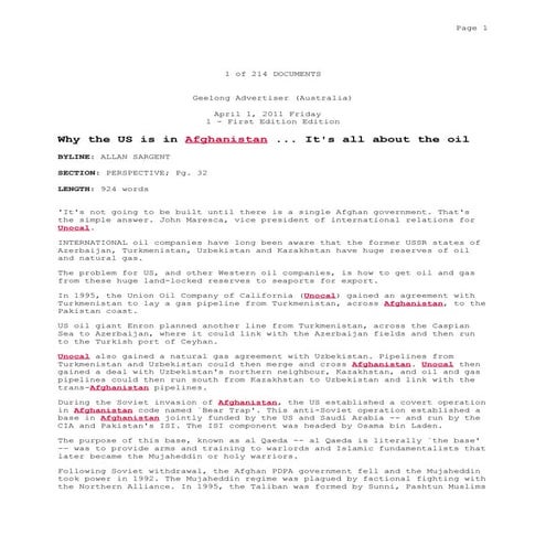 Attack on Afghanistan Formalised before 9/11: was Key to Unlock Route to Gas ...