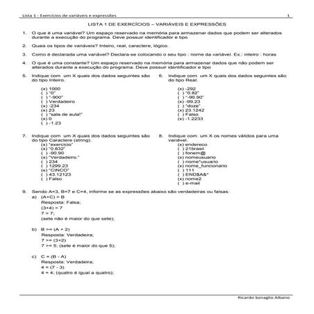 Algoritmos Lista 1 de exercícios gabarito