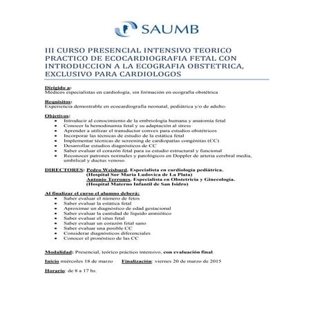 Curso de Ecocardiografía Fetal EXCLUSIVO para Cardiólogos. Intensivo Teórico ...