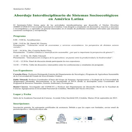 Afiche seminario-Taller Sistemas Socioecológicos