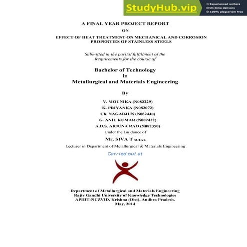A FINAL YEAR PROJECT REPORT ON EFFECT OF HEAT TREATMENT ON MECHANICAL ...