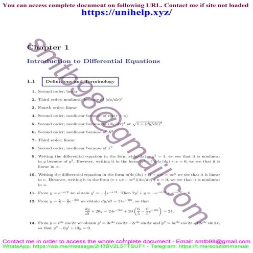 Solutions for Problems in "A First Course in Differential Equations" (11th Ed...