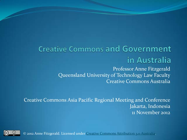 Creative Commons use by Government in Australia 2012