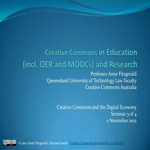 Creative Commons in Education (incl. OER and MOOCs) and Research