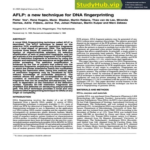 AFLP A New Technique For DNA Fingerprinting | PDF
