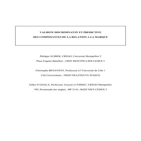 validité discriminante et prédictive des composantes de la relation à la marque