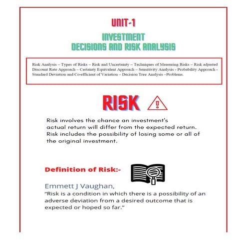ACFM: Risk Analysis in Capital Budgeting Notes