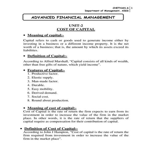 Advanced Financial Management (Cost of Capital and Capital Structure)